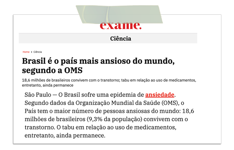 Brasil é o país mais ansioso do mundo, segundo a OMS