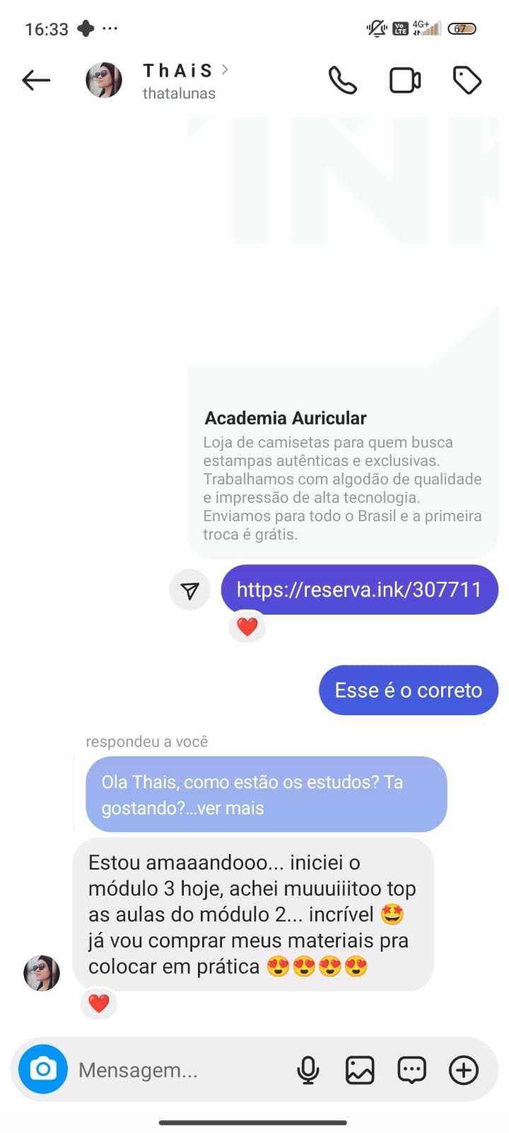 Depoimento de aluna da Academia Auricular